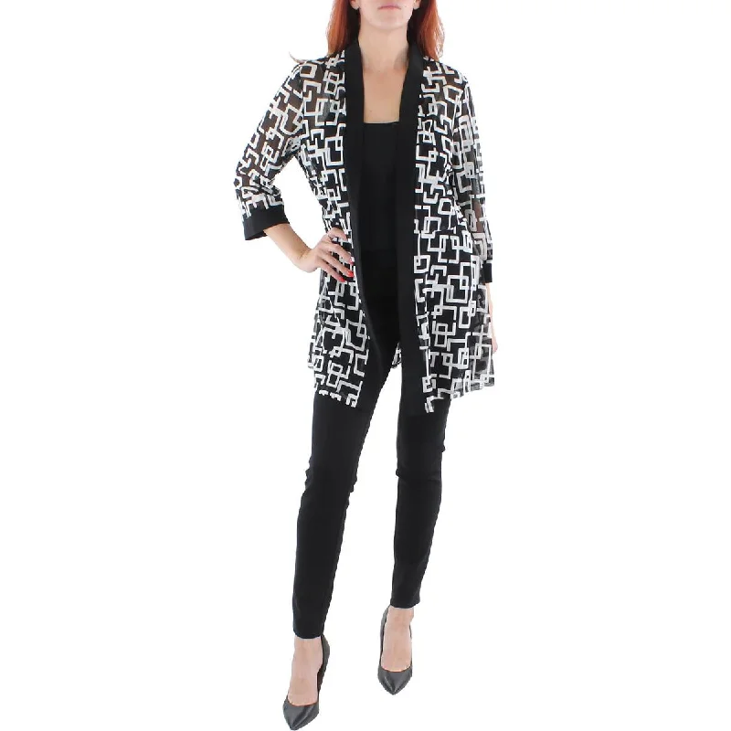 R&M Richards Womens Mesh Printed Duster Blazer