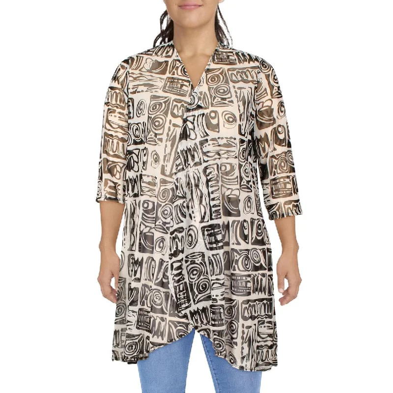 R&M Richards Womens Mesh Printed Duster Blazer