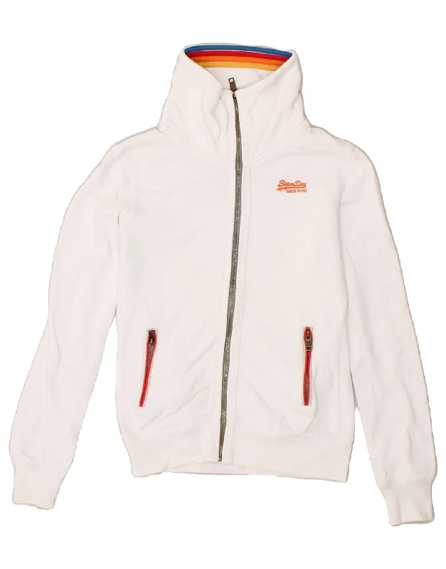 SUPERDRY Womens Tracksuit Top Jacket UK 10 Small White Cotton