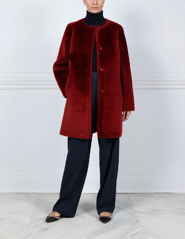 The Tempest Reversible Shearling Coat in Merlot