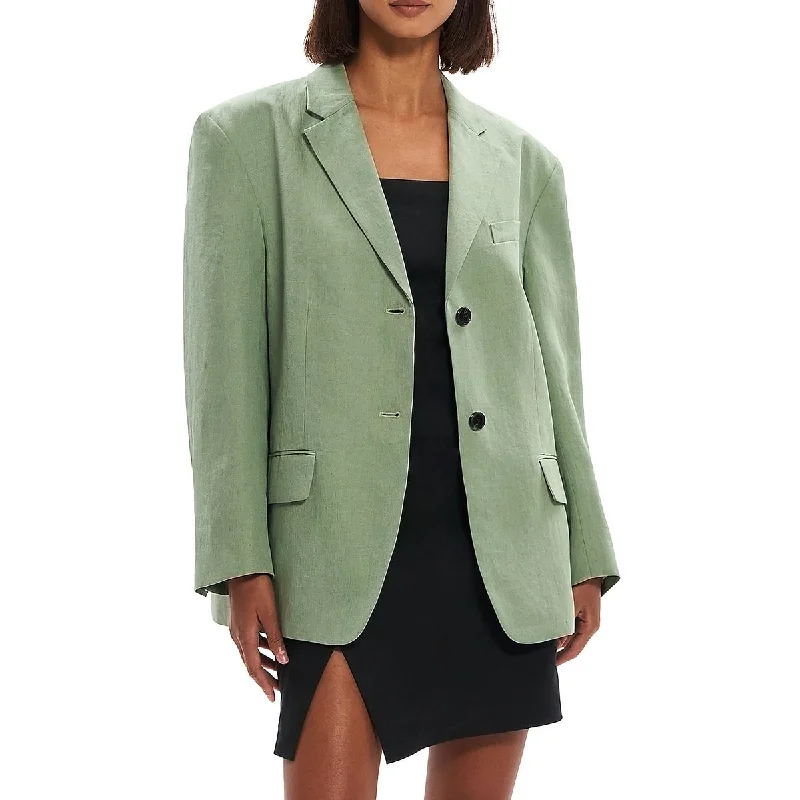 Theory Womens Galena Linen Boxy Two-Button Blazer