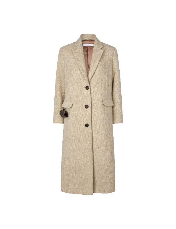 Tia Coat — Cream Herringbone