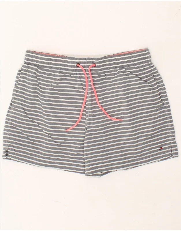 TOMMY HILFIGER Womens Sport Shorts UK 10 Small Grey Striped Cotton