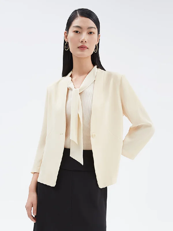 Triacetate Collarless Short Blazer