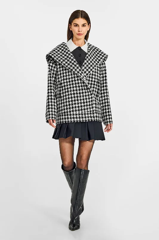 Tweed Houndstooth Suri Alpaca Oversized Hooded Jacket