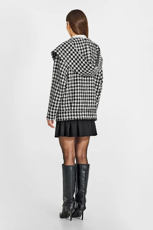 Tweed Houndstooth Suri Alpaca Oversized Hooded Jacket