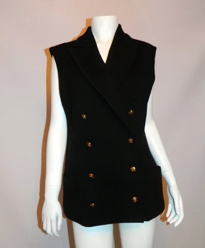 vintage 1980s black Sonia Rykiel wool vest blazer / gold SR logo buttons M L