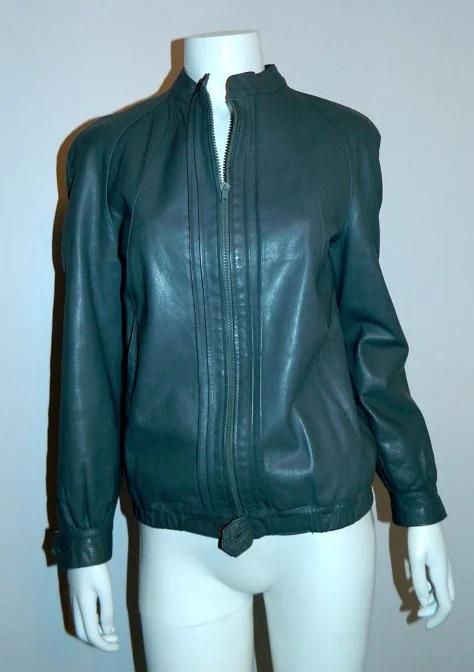 vintage 1980s gray leather jacket Peruzzi Italy moto chic XS S