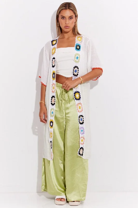 White Short Sleeve Kimono Embroidered