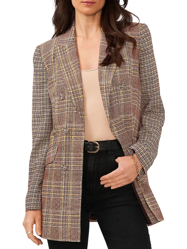 Womens Plaid Office Double-Breasted Blazer