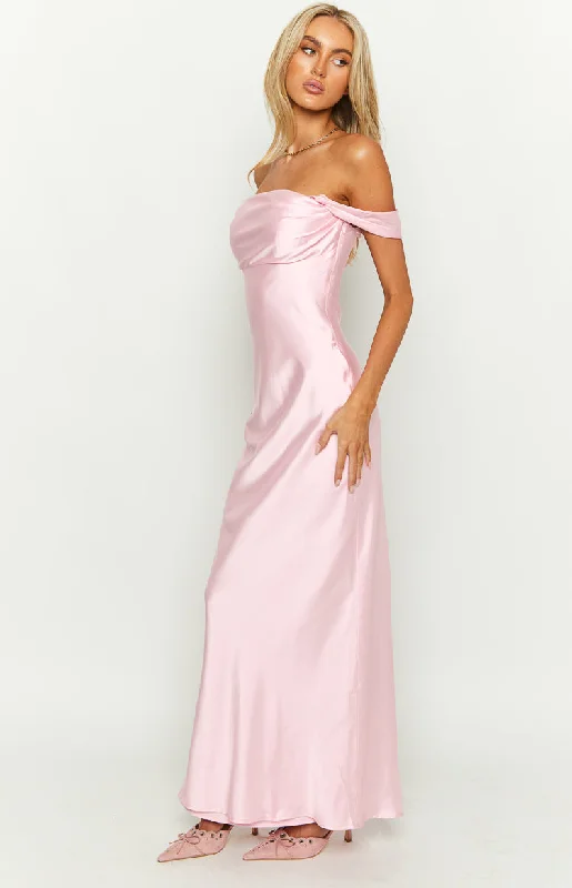 Ella Light Pink Off Shoulder Formal Maxi Dress