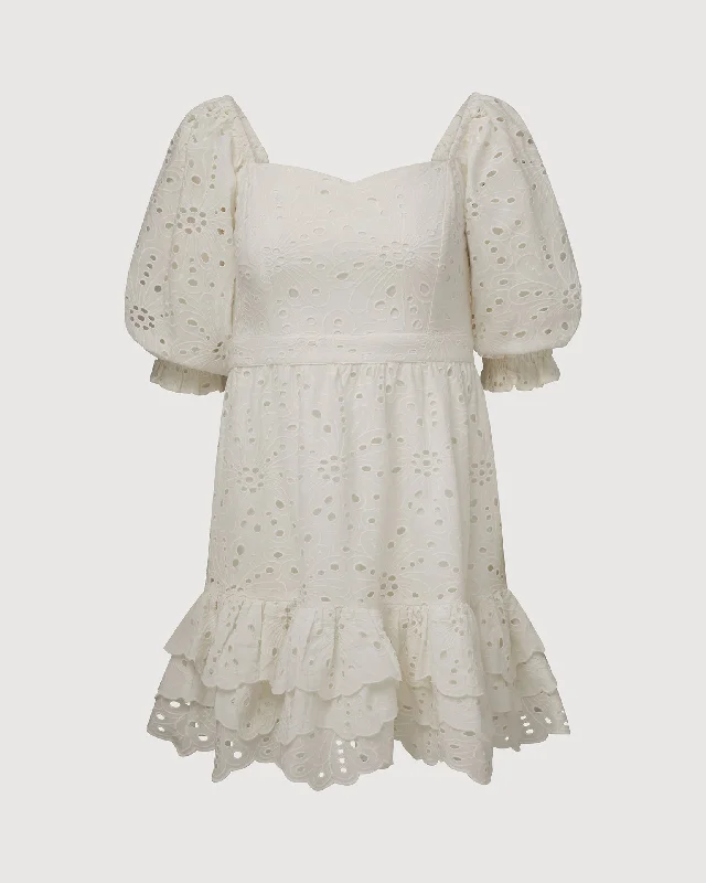 Eyelet Puff Sleeve Mini Dress