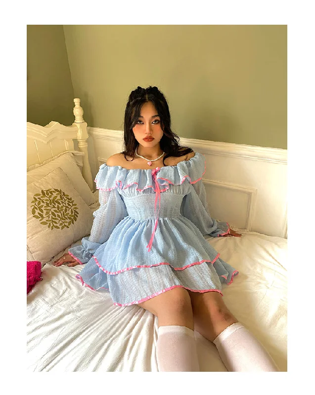 Flora Baby Blue Ruffle Long Sleeve Mini Dress