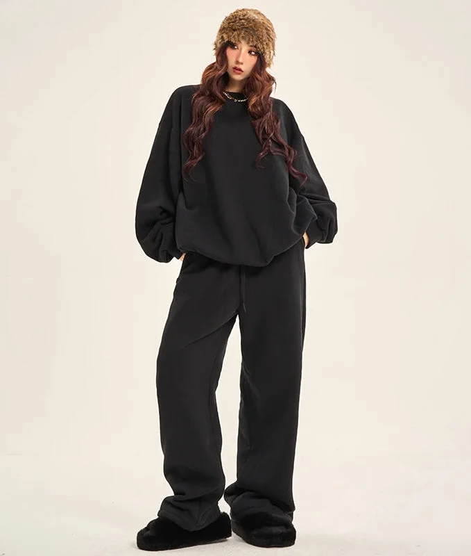 Kaylen Solid Color Black Sweats Sweatshirt Baggy Sweatpants Matching Set