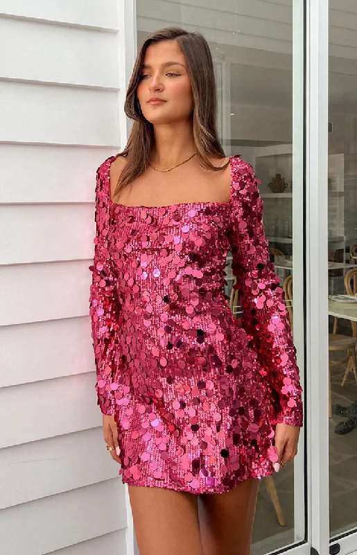 Marienne Pink Sequin Long Sleeve Mini Dress