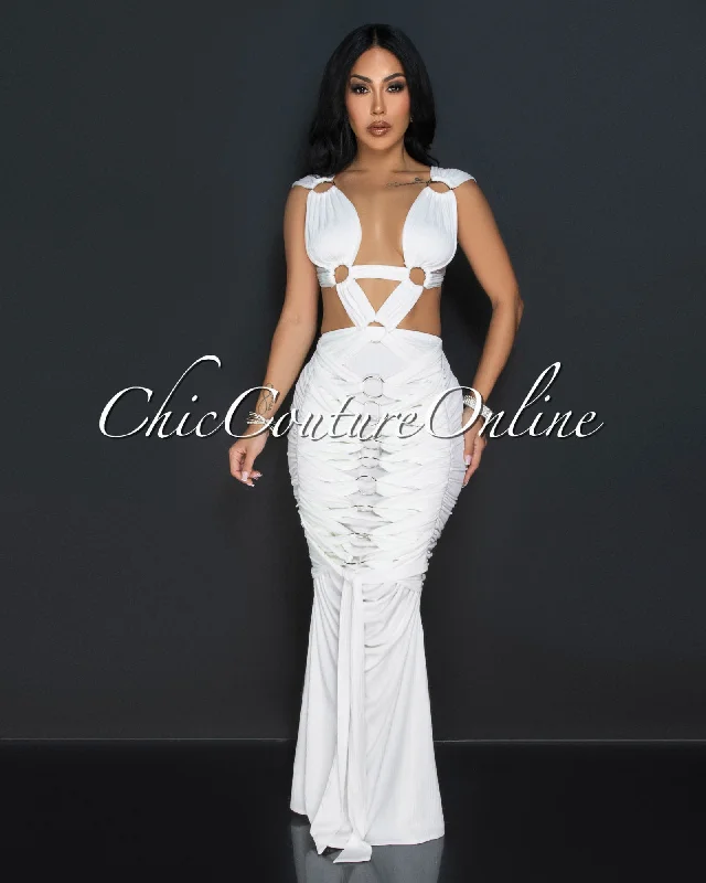 Monika White Draped Cut-Out Maxi Dress