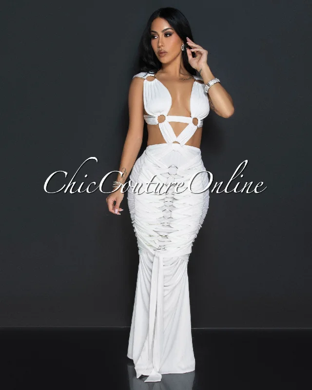 Monika White Draped Cut-Out Maxi Dress