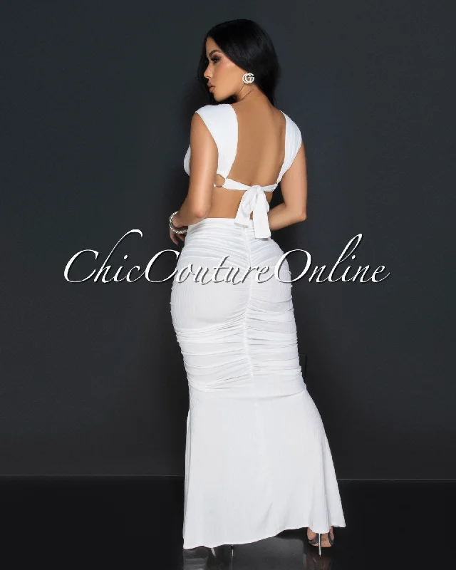 Monika White Draped Cut-Out Maxi Dress