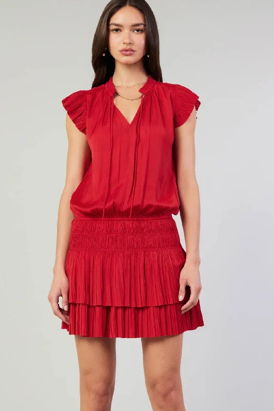 Newport Coast Mini Dress with Pleated Skirt in Red