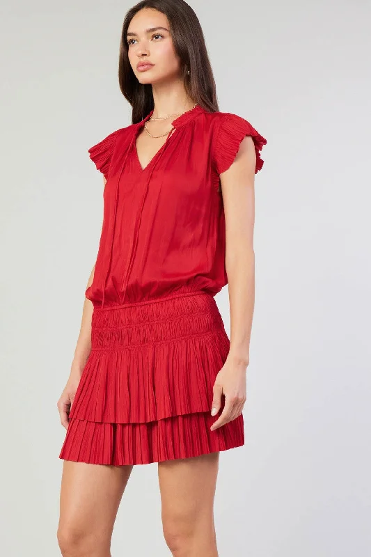 Newport Coast Mini Dress with Pleated Skirt in Red