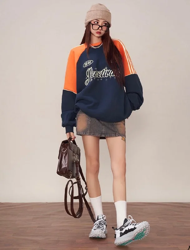 Ractivate Graphic Letter Print Patchwork Long Sleeve Sweatshirt