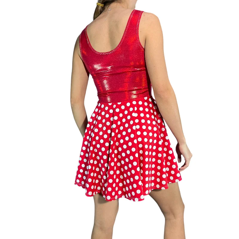 Red & White Polka Dot w/ Red Sparkle Skater Dress | Minnie Spandex Dress