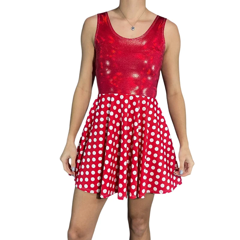 Red & White Polka Dot w/ Red Sparkle Skater Dress | Minnie Spandex Dress