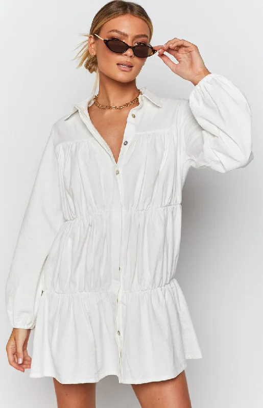 Theodossia Tiered Long Sleeve Dress White