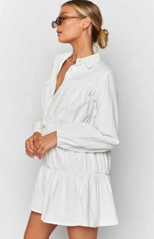 Theodossia Tiered Long Sleeve Dress White