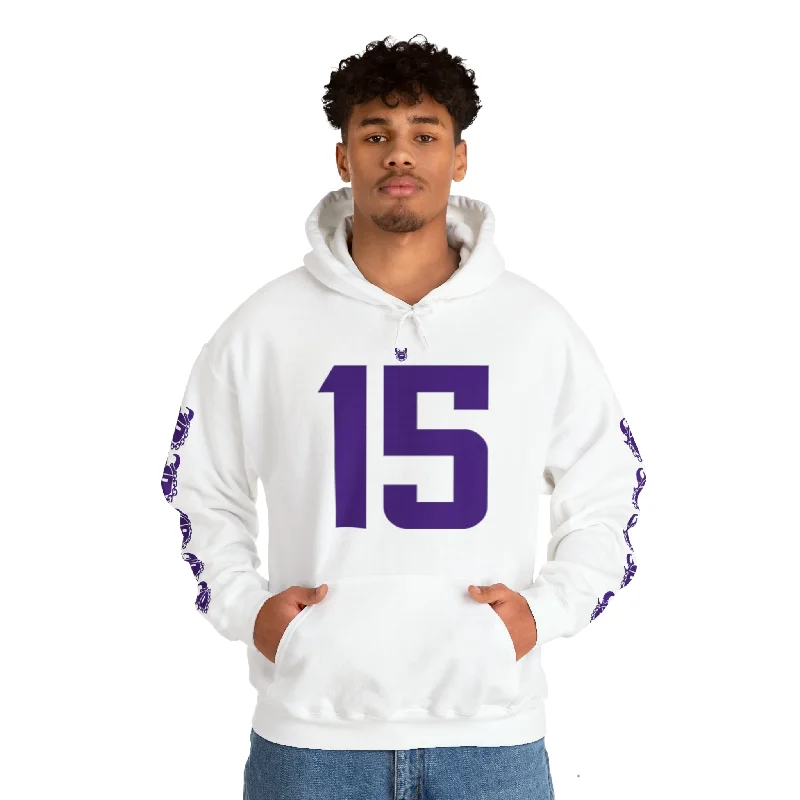 Unisex Heavy Blend™ Hooded Sweatshirt - Jersey #15 + Game Day Helmet (Sleeves)