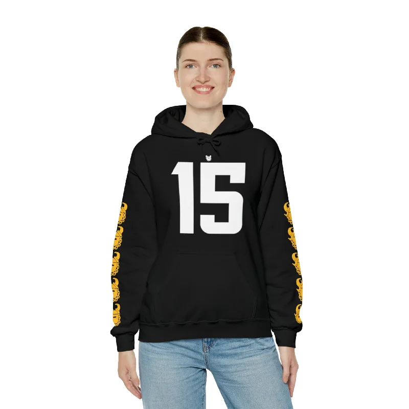 Unisex Heavy Blend™ Hooded Sweatshirt - Jersey #15 + Game Day Helmet (Sleeves)