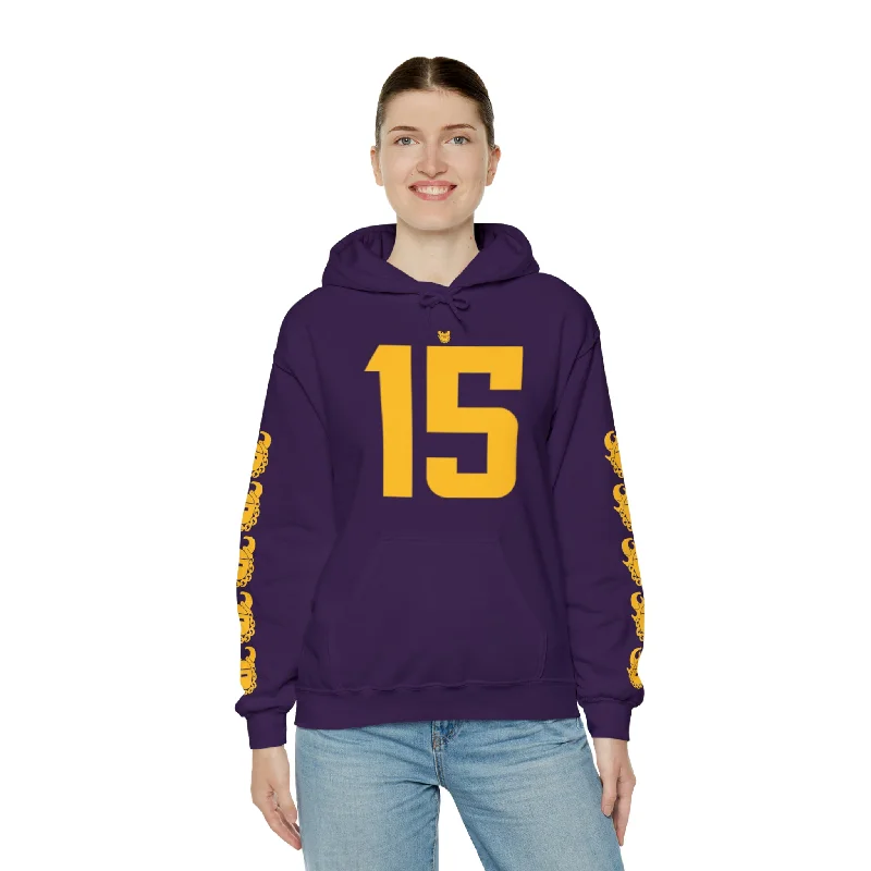 Unisex Heavy Blend™ Hooded Sweatshirt - Jersey #15 + Game Day Helmet (Sleeves)