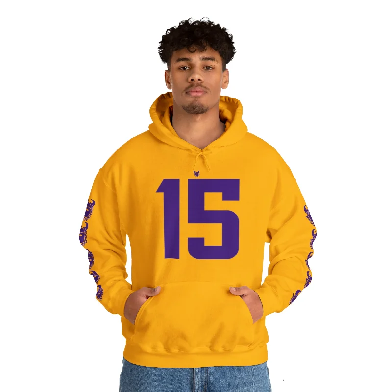 Unisex Heavy Blend™ Hooded Sweatshirt - Jersey #15 + Game Day Helmet (Sleeves)