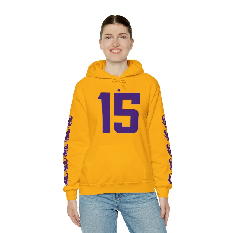 Unisex Heavy Blend™ Hooded Sweatshirt - Jersey #15 + Game Day Helmet (Sleeves)