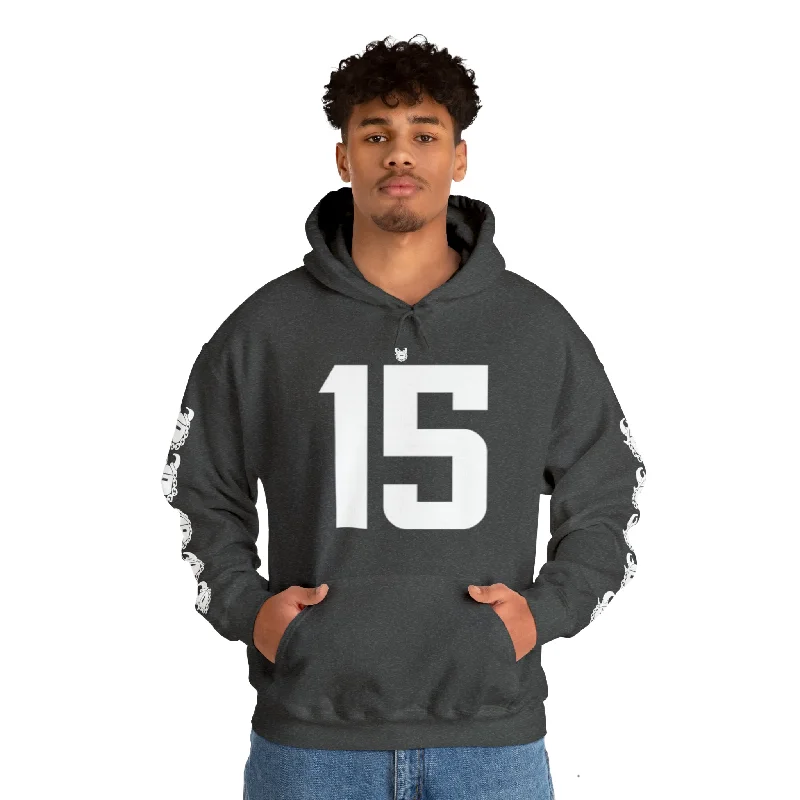 Unisex Heavy Blend™ Hooded Sweatshirt - Jersey #15 + Game Day Helmet (Sleeves)