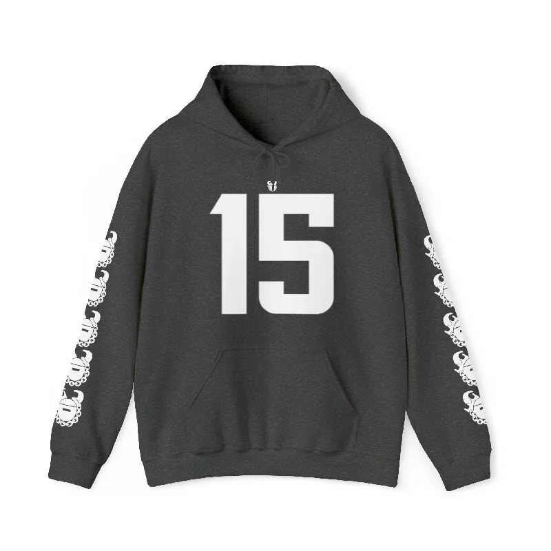 Unisex Heavy Blend™ Hooded Sweatshirt - Jersey #15 + Game Day Helmet (Sleeves)