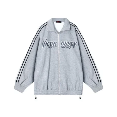 Virgo Dusly Letter Print Grey Zip Up Sweatshirt