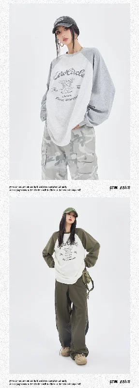 Zerocircle Patchwork Army Green Sleeve White Sweatshirt