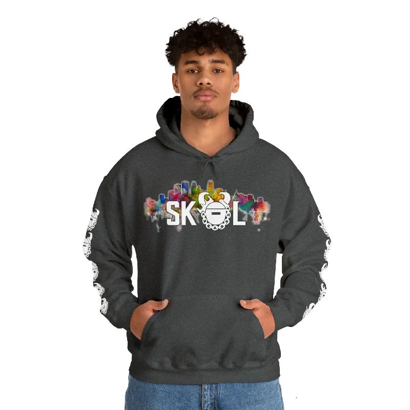 Unisex Heavy Blend™ Hooded Sweatshirt - Skyline + Game Day Helmet (Sleeves)