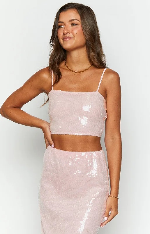 Bellah Pink Sequin Crop Top