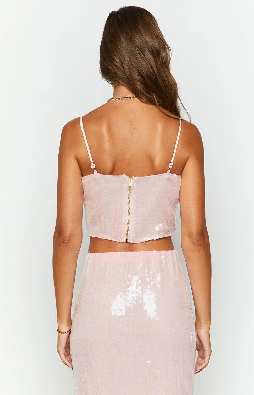 Bellah Pink Sequin Crop Top