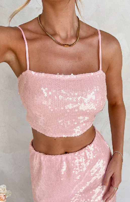 Bellah Pink Sequin Crop Top