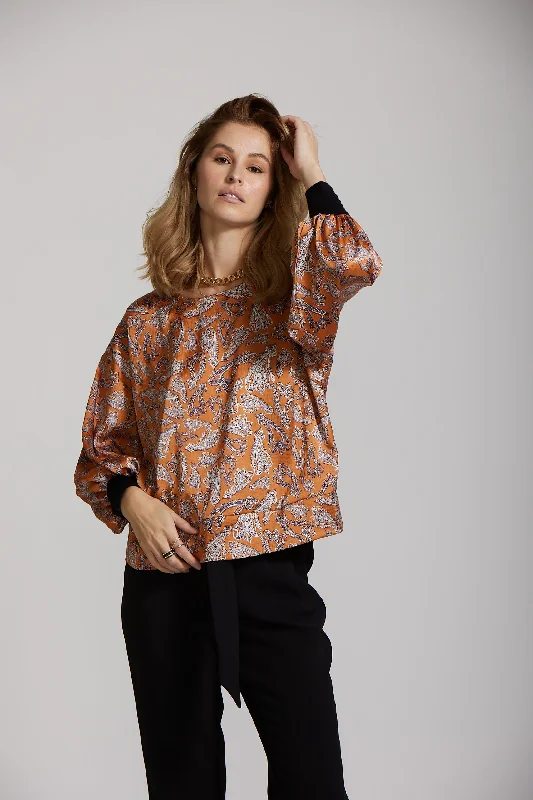 Cuff Sleeve Top - Rust Paisley print