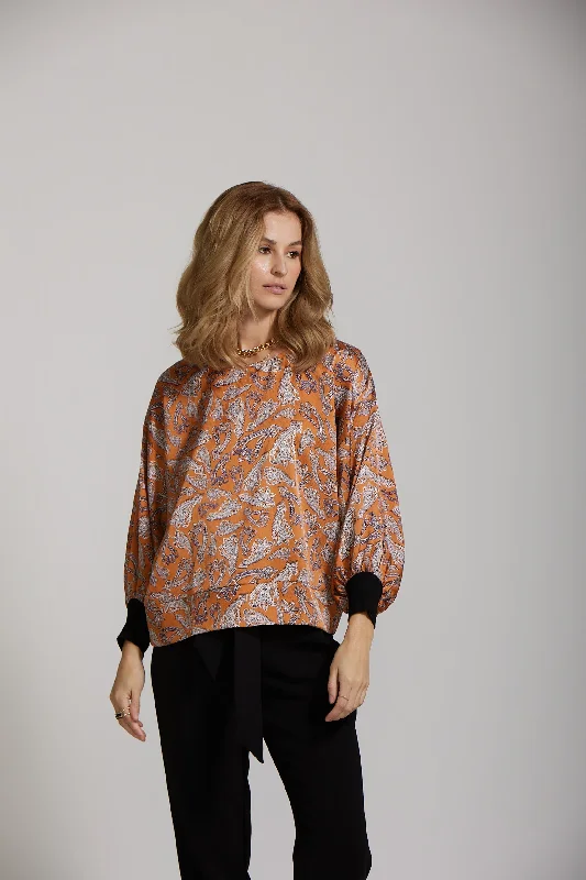 Cuff Sleeve Top - Rust Paisley print