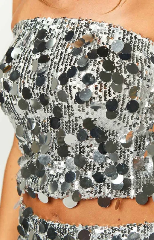 Emiko Silver Sequin Crop Top