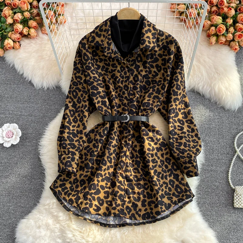 Fashionable Leopard Print Long Sleeve Tops  243