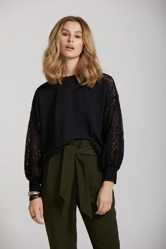 Lace Sleeve Top - Black