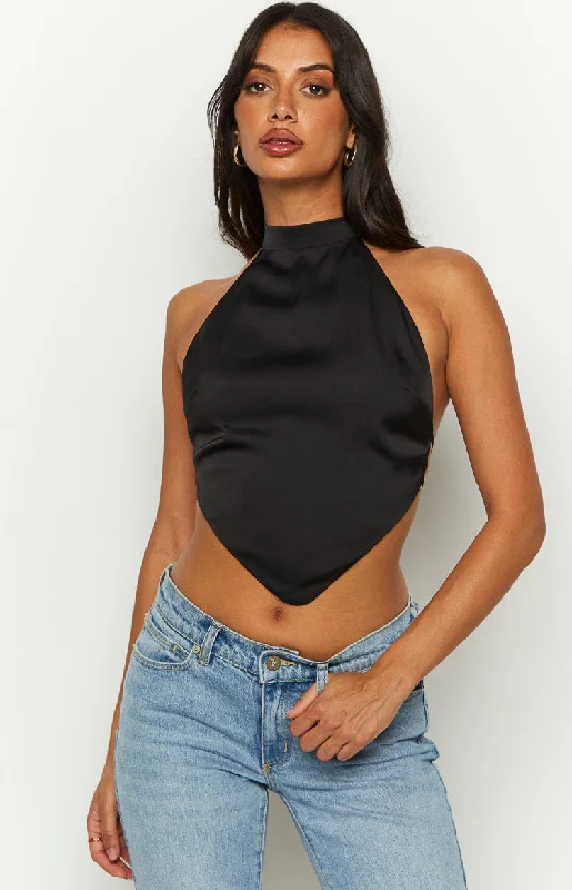 Laylee Black High Neck Satin Top