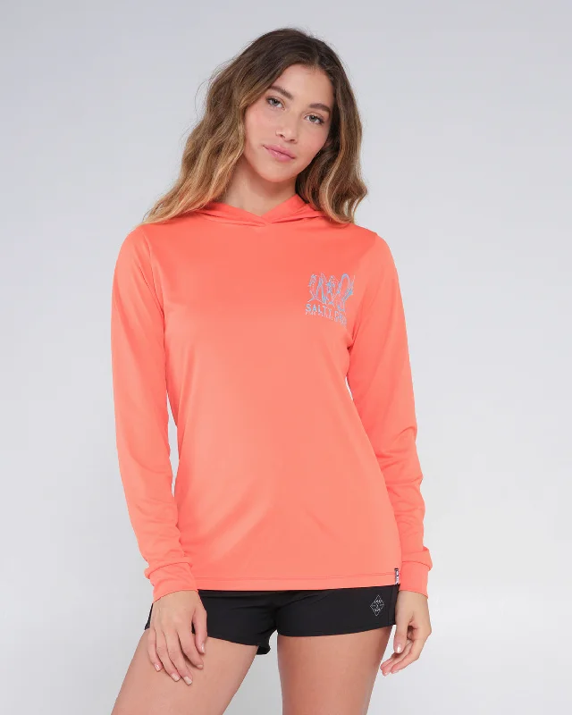 LINE UP HOODED SUN SHIRT - Hot Coral