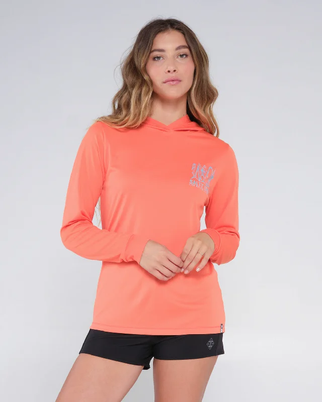 LINE UP HOODED SUN SHIRT - Hot Coral